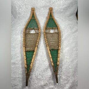 Vintage Wooden Miniature Snowshoes with Rawhide and String Webbing